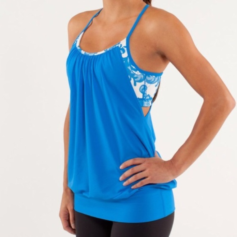 Lululemon No Limits Blue Floral Lace Tank S 6